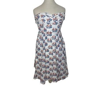 Anthropologie POSTMARK Bike Lane Print Strapless Dress Cotton Rare Size 6